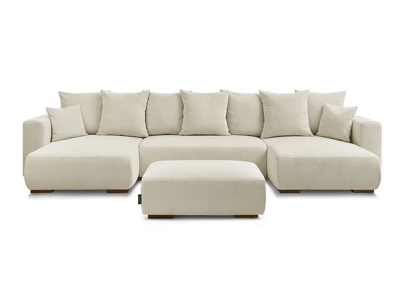 Panorama-Ecksofa mit Hocker BOBOCHIC SIDONIE Cord-Stoff beige