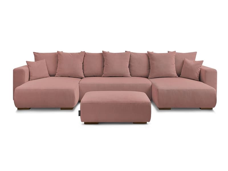 Panorama-Ecksofa mit Hocker BOBOCHIC SIDONIE Cord-Stoff rosa