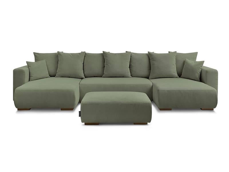 Panorama-Ecksofa mit Hocker BOBOCHIC SIDONIE Cord-Stoff grün
