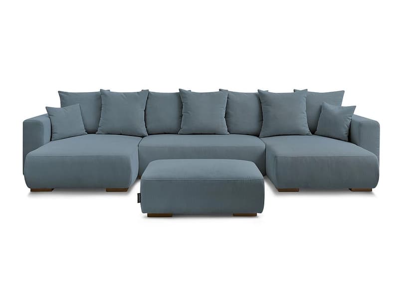 Panorama-Ecksofa mit Hocker BOBOCHIC SIDONIE Cord-Stoff dunkelblau