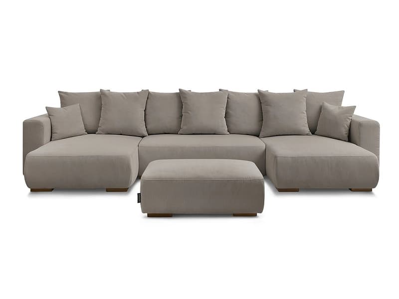 Panorama-Ecksofa mit Hocker BOBOCHIC SIDONIE Cord-Stoff taupe