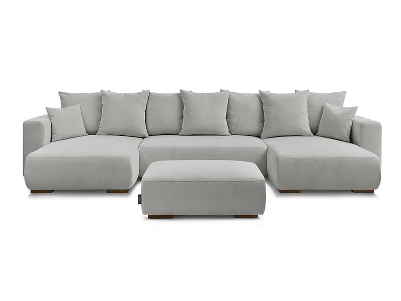 Panorama-Ecksofa mit Hocker BOBOCHIC SIDONIE Cord-Stoff hellgrau