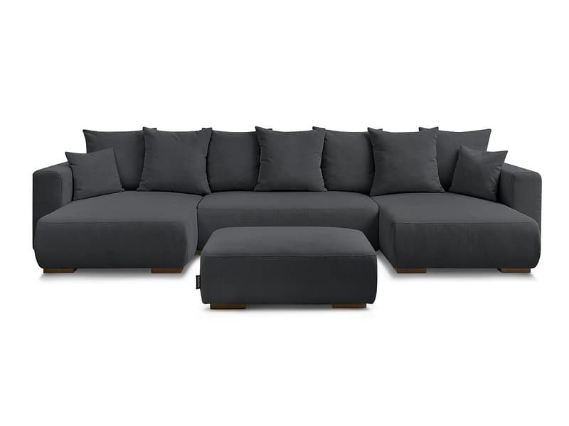Panorama-Ecksofa mit Hocker BOBOCHIC SIDONIE Cord-Stoff schwarz