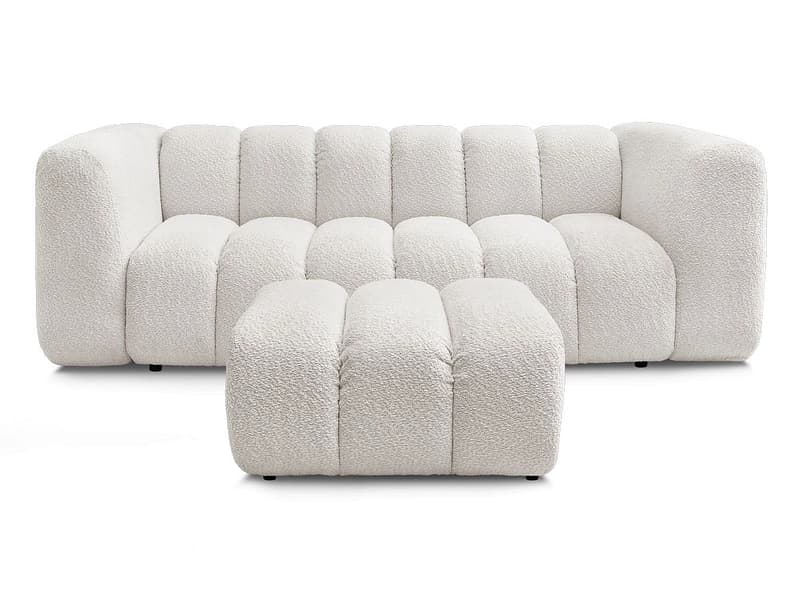 3er Sofa mit Hocker BOBOCHIC TALIA Boucle-Stoff weiss