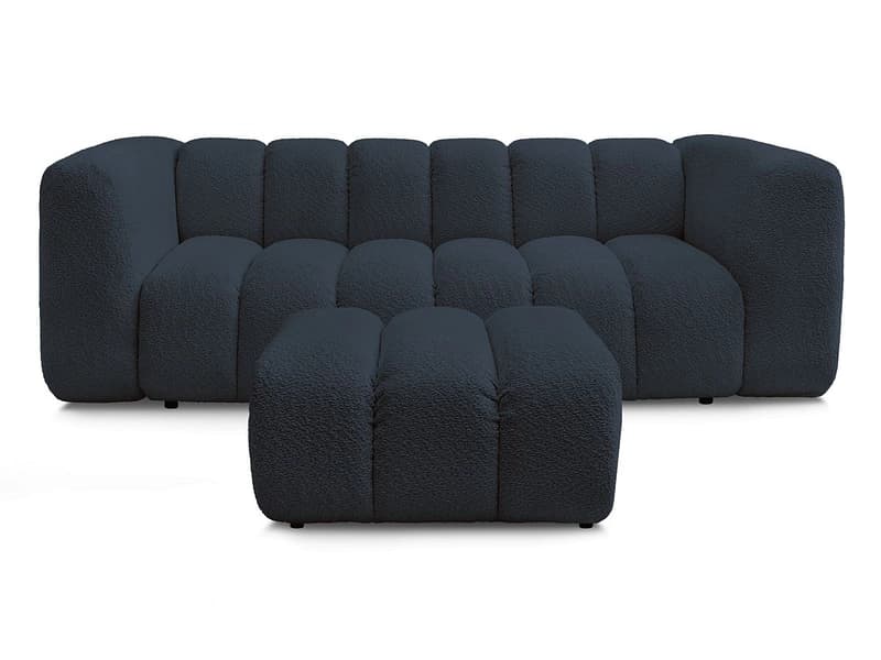 3er Sofa mit Hocker BOBOCHIC TALIA Boucle-Stoff dunkelblau