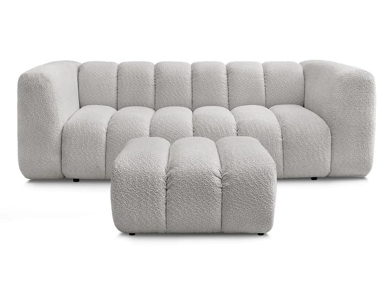 3er Sofa mit Hocker BOBOCHIC TALIA Boucle-Stoff hellgrau
