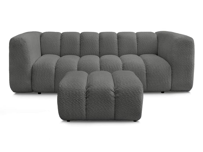 3er Sofa mit Hocker BOBOCHIC TALIA Boucle-Stoff dunkelgrau