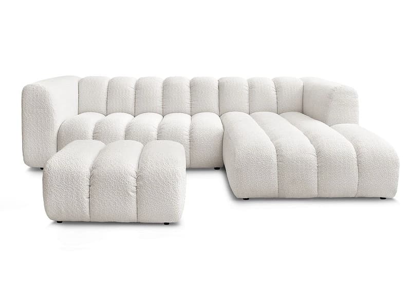 Ecksofa mit Hocker BOBOCHIC TALIA Boucle-Stoff weiss