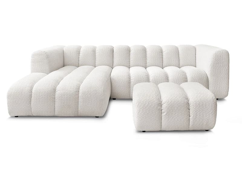 Ecksofa mit Hocker BOBOCHIC TALIA Boucle-Stoff weiss