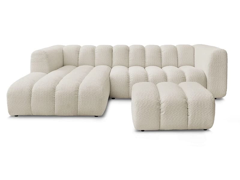 Ecksofa mit Hocker BOBOCHIC TALIA Boucle-Stoff beige