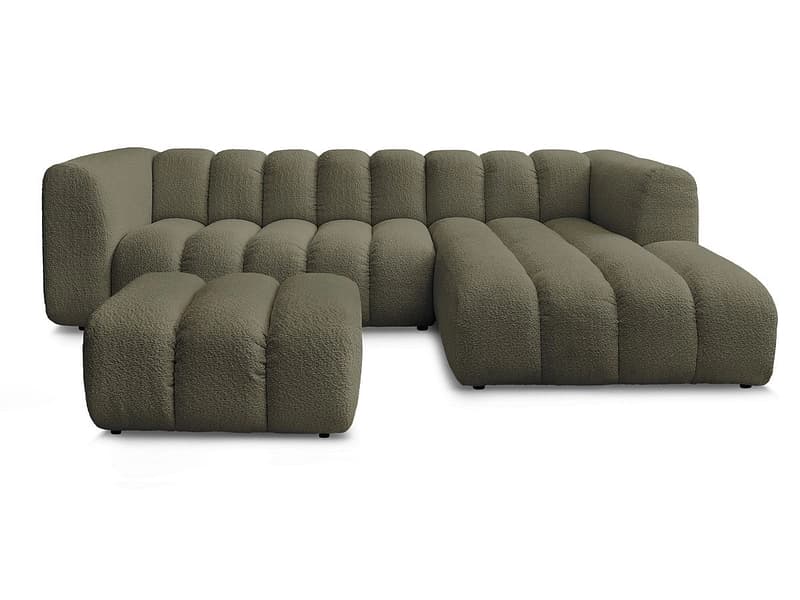 Ecksofa mit Hocker BOBOCHIC TALIA Boucle-Stoff grün