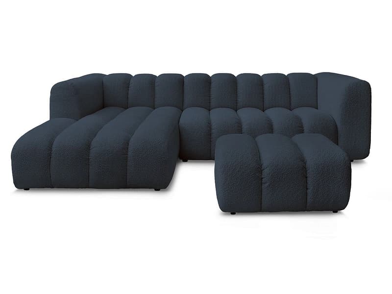 Ecksofa mit Hocker BOBOCHIC TALIA Boucle-Stoff dunkelblau