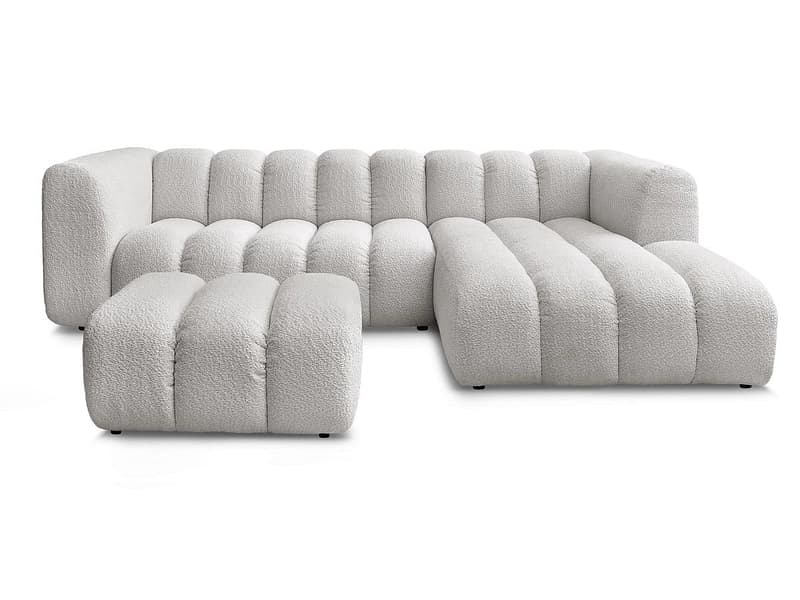 Ecksofa mit Hocker BOBOCHIC TALIA Boucle-Stoff hellgrau
