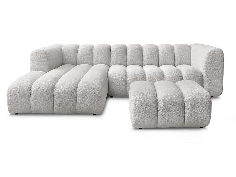 Ecksofa mit Hocker BOBOCHIC TALIA Boucle-Stoff hellgrau