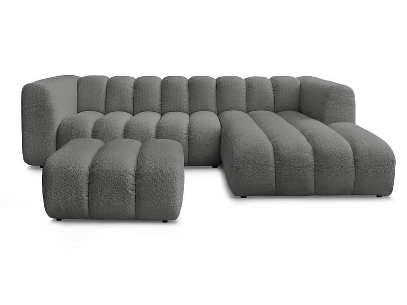 Ecksofa mit Hocker BOBOCHIC TALIA Boucle-Stoff dunkelgrau