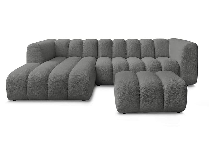 Ecksofa mit Hocker BOBOCHIC TALIA Boucle-Stoff dunkelgrau