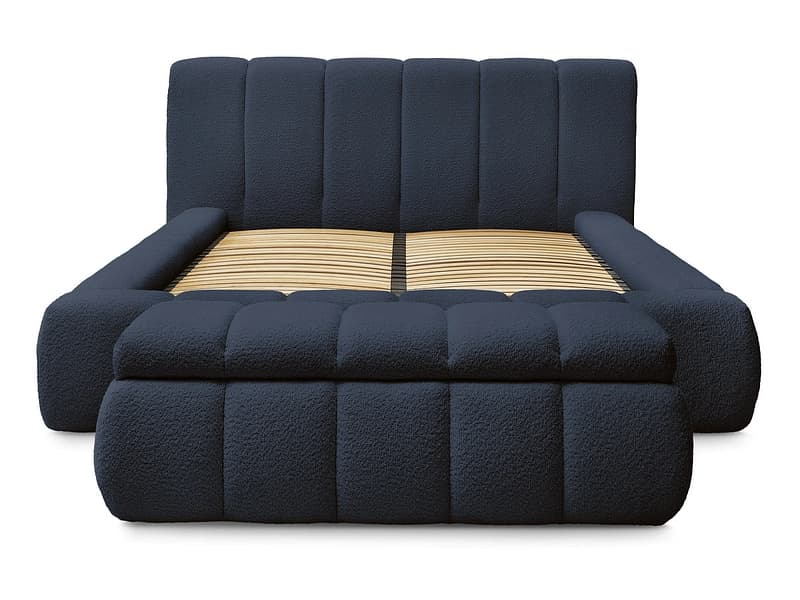 Kastenbett mit Bettkasten BOBOCHIC DENALI 160x200cm boucle-stoff dunkelblau