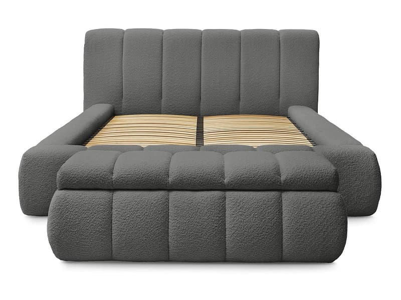 Kastenbett mit Bettkasten BOBOCHIC DENALI 180x200cm boucle-stoff dunkelgrau