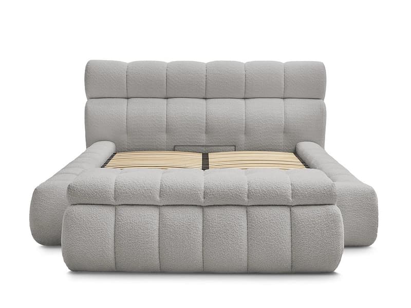 Kastenbett mit Bettkasten BOBOCHIC MONT-BLANC 180x200cm boucle-stoff hellgrau