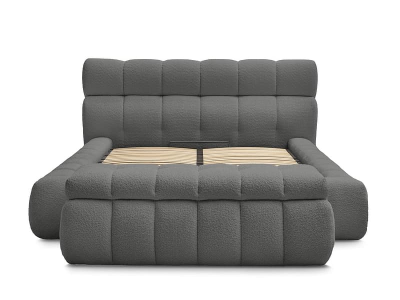 Kastenbett mit Bettkasten BOBOCHIC MONT-BLANC 180x200cm boucle-stoff dunkelgrau