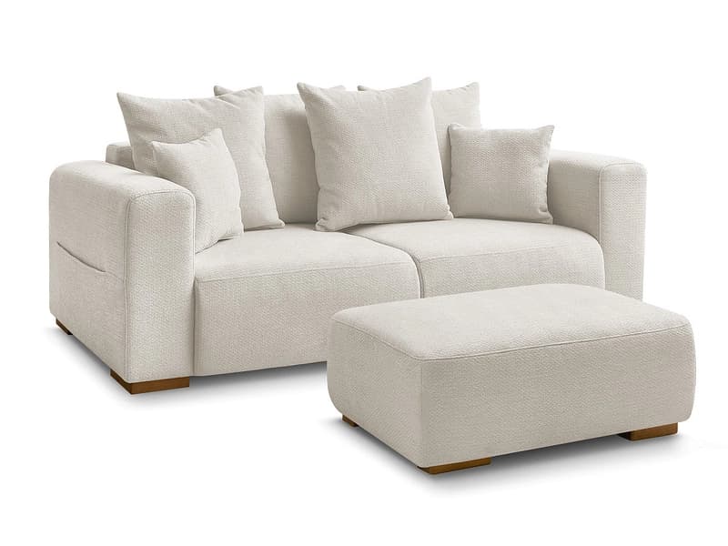 2er Sofa mit Hocker BOBOCHIC SIDONIE Stoff chiniert beige