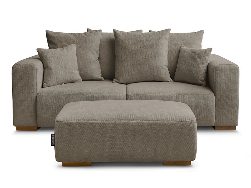 2er Sofa mit Hocker BOBOCHIC SIDONIE Stoff chiniert taupe