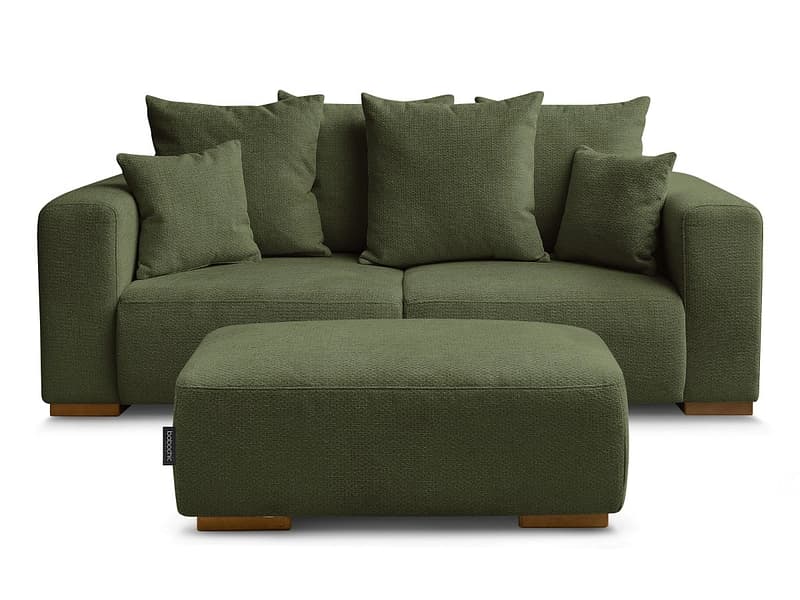 2er Sofa mit Hocker BOBOCHIC SIDONIE Stoff chiniert grün
