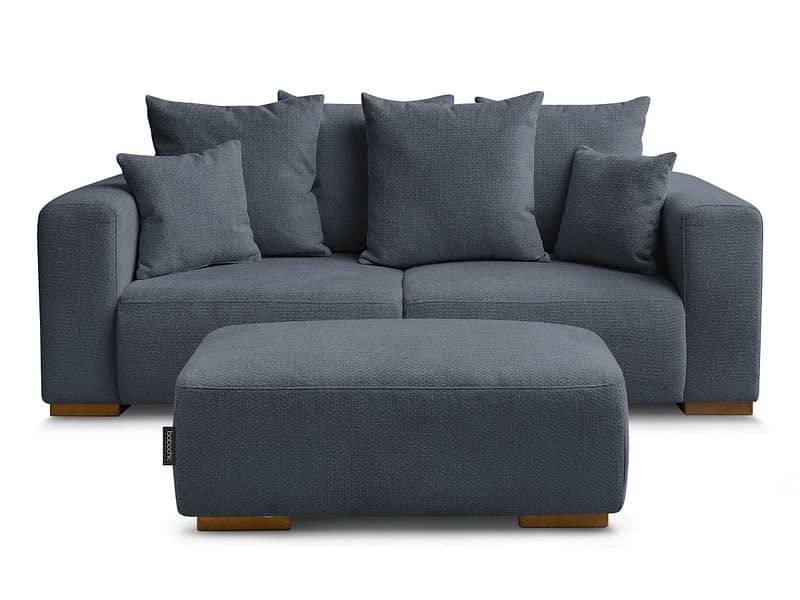 2er Sofa mit Hocker BOBOCHIC SIDONIE Stoff chiniert dunkelblau