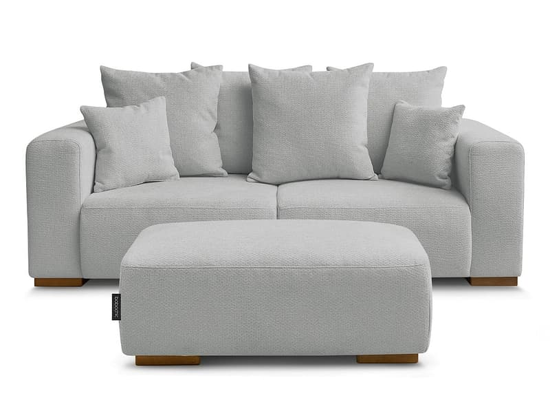 2er Sofa mit Hocker BOBOCHIC SIDONIE Stoff chiniert hellgrau