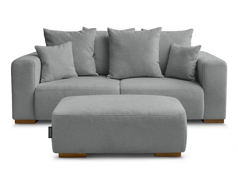 2er Sofa mit Hocker BOBOCHIC SIDONIE Stoff chiniert dunkelgrau