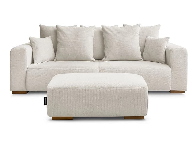 3er Sofa mit Hocker BOBOCHIC SIDONIE Stoff chiniert beige