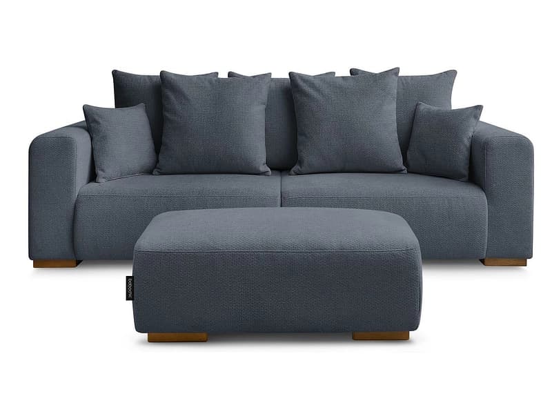 3er Sofa mit Hocker BOBOCHIC SIDONIE Stoff chiniert dunkelblau