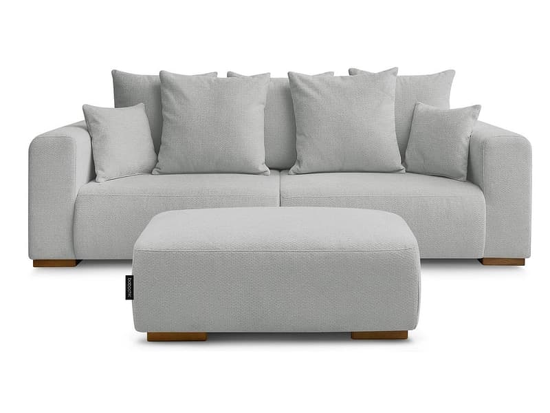 3er Sofa mit Hocker BOBOCHIC SIDONIE Stoff chiniert hellgrau
