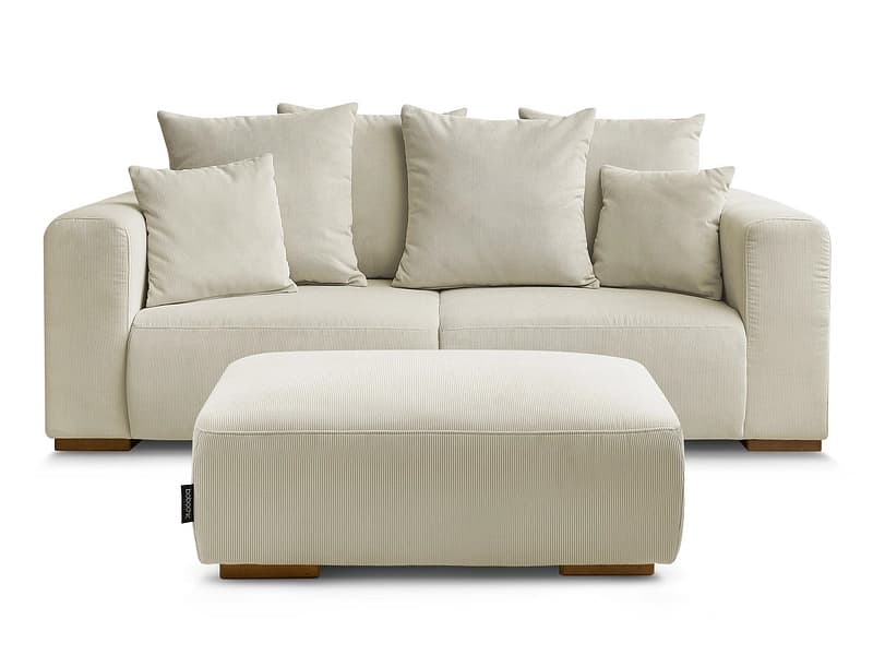 2er Sofa mit Hocker BOBOCHIC SIDONIE Cord-Stoff beige