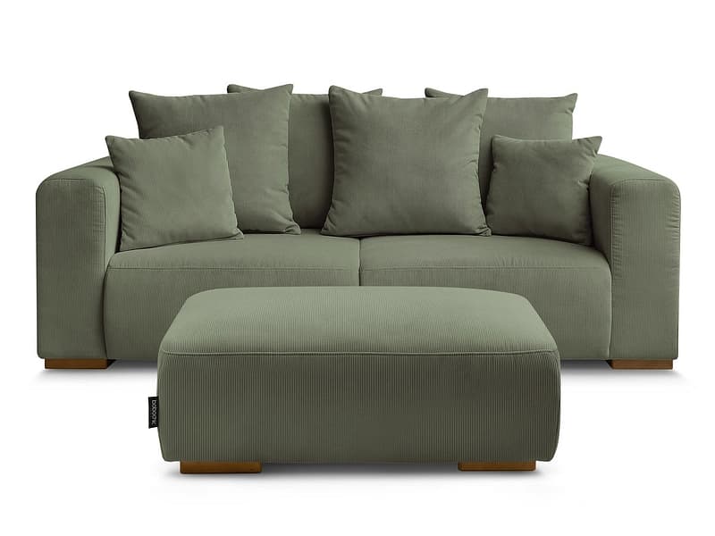 2er Sofa mit Hocker BOBOCHIC SIDONIE Cord-Stoff grün