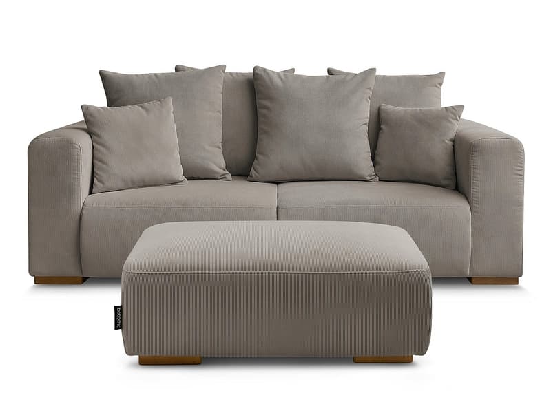 2er Sofa mit Hocker BOBOCHIC SIDONIE Cord-Stoff taupe