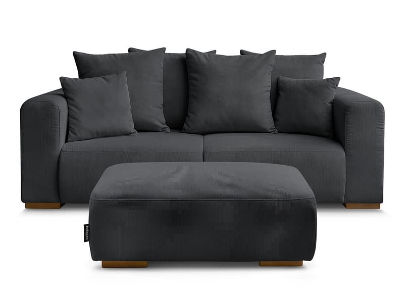 2er Sofa mit Hocker BOBOCHIC SIDONIE Cord-Stoff schwarz