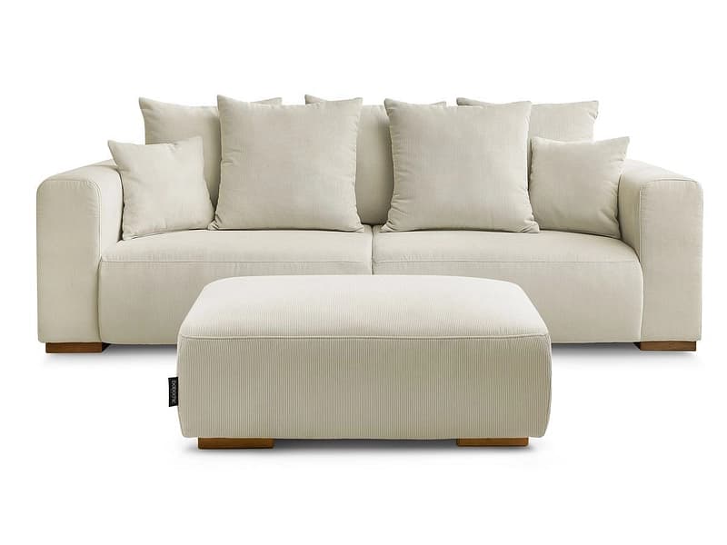 3er Sofa mit Hocker BOBOCHIC SIDONIE Cord-Stoff beige