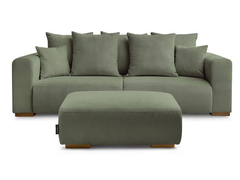 3er Sofa mit Hocker BOBOCHIC SIDONIE Cord-Stoff grün