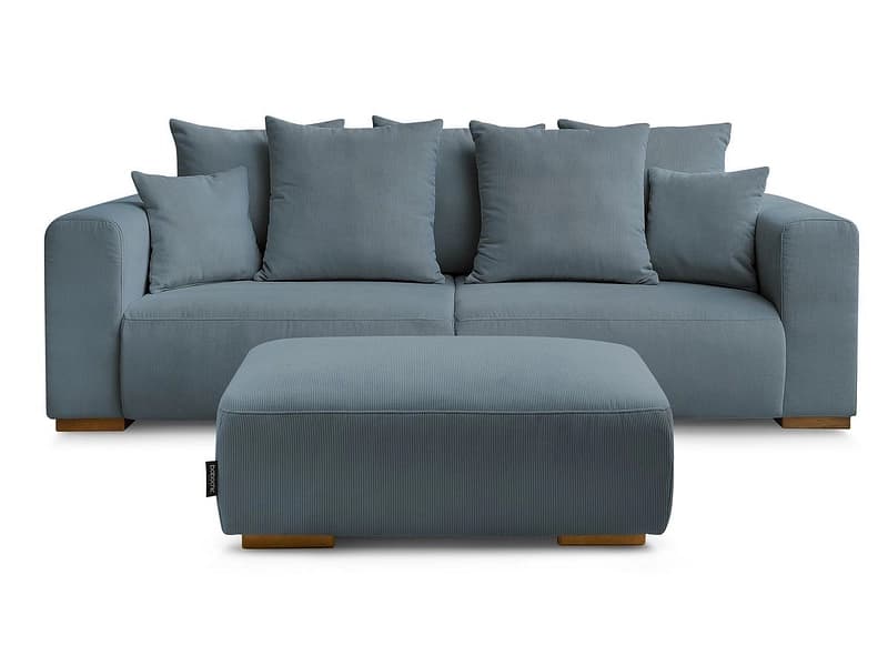 3er Sofa mit Hocker BOBOCHIC SIDONIE Cord-Stoff dunkelblau