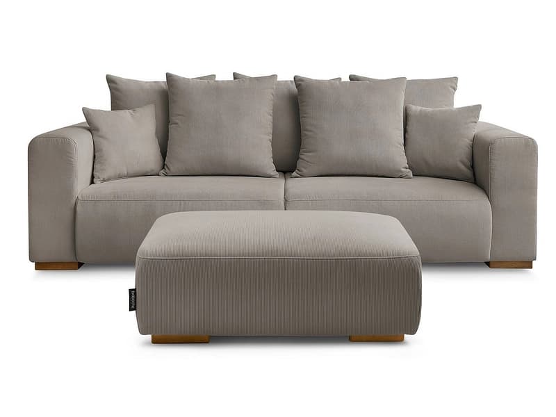 3er Sofa mit Hocker BOBOCHIC SIDONIE Cord-Stoff taupe