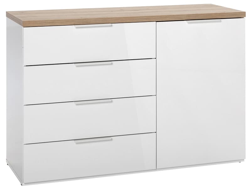 Kommode MUNDI 1 Tür 4 Schubladen 44.5x120x83cm weiss glänzend melamin