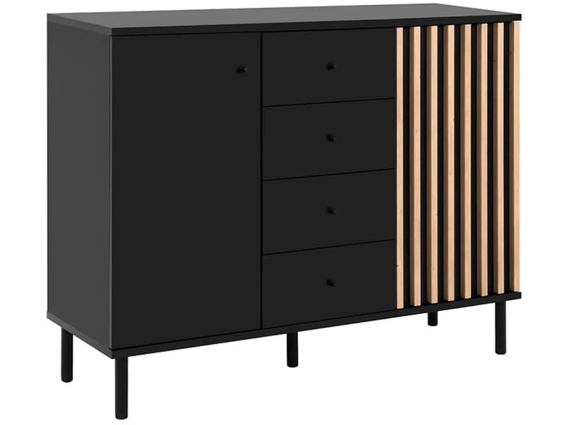 Kommode MEDAN 2 Türen 4 Schubladen 40x118x91cm schwarz melamin