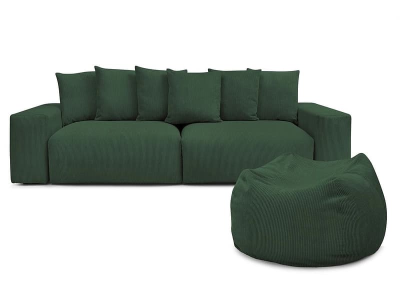 Sofa mit Hocker BOBOCHIC VOLTAIRE Cord-Stoff grün