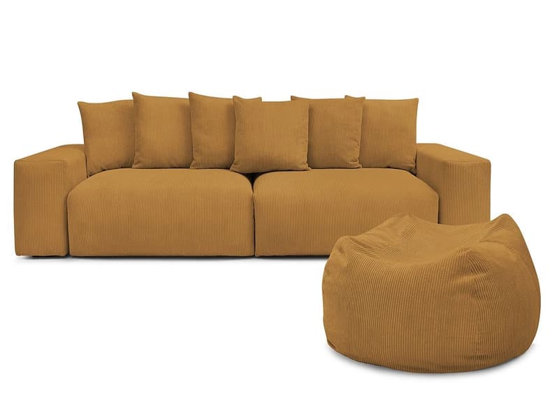 Sofa mit Hocker BOBOCHIC VOLTAIRE Cord-Stoff gelb