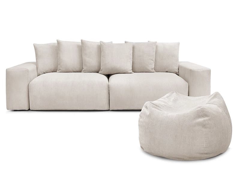 Sofa mit Hocker BOBOCHIC VOLTAIRE Cord-Stoff beige