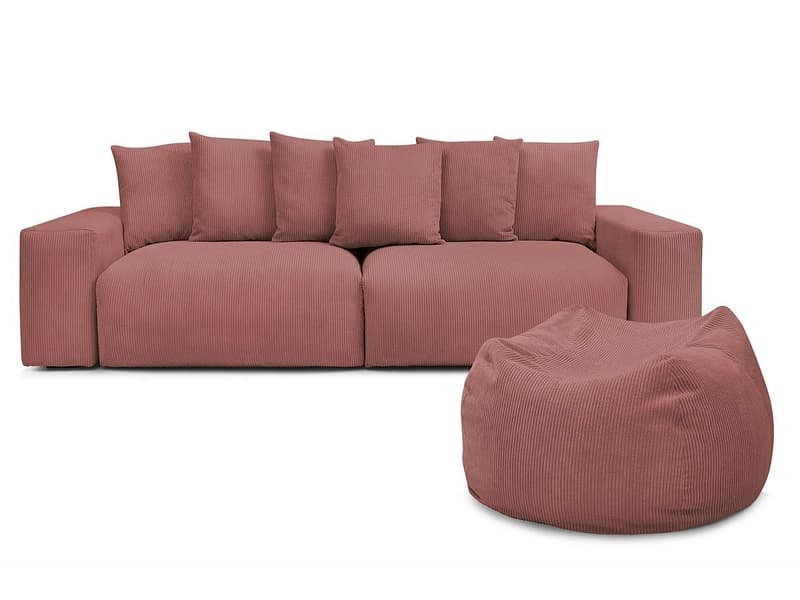 Sofa mit Hocker BOBOCHIC VOLTAIRE Cord-Stoff rosa