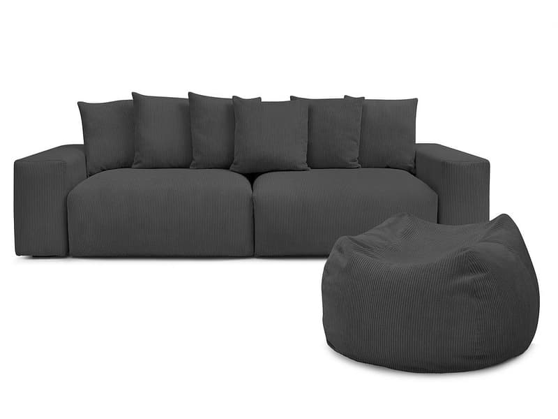 Sofa mit Hocker BOBOCHIC VOLTAIRE Cord-Stoff dunkelgrau