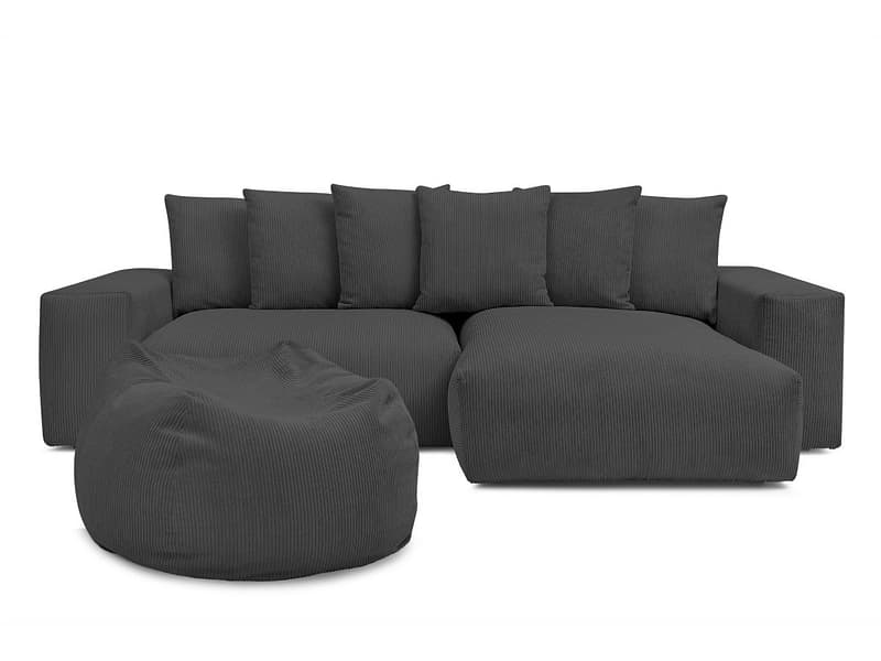Ecksofa mit Hocker BOBOCHIC VOLTAIRE Cord-Stoff dunkelgrau