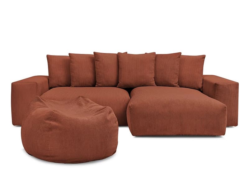 Ecksofa mit Hocker BOBOCHIC VOLTAIRE Cord-Stoff orange